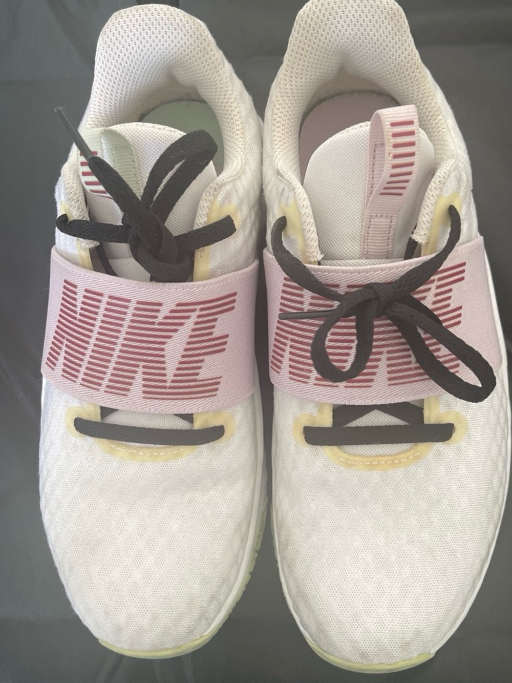 Nike  White Sneakers with Pink Strap and Black Laces